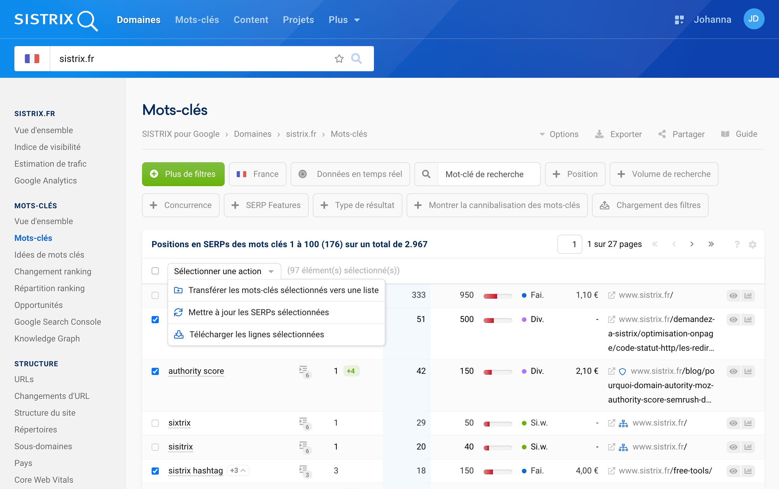 Télécharger une sélection de mots-clés depuis la Toolbox SISTRIX