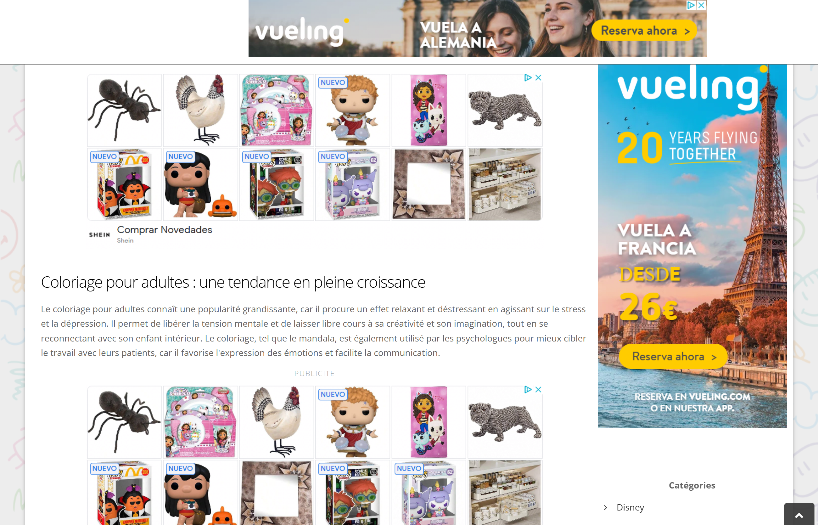 La publicité omniprésente sur le site coloriageetdessins.com